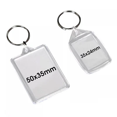 50x35mm 35x24mm Insert Clear Blank Acrylic Plastic Photo Keyrings Personalise UK - Image 1 of 4