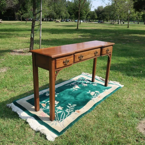 Davis Cabinet Company Mahogany Chippendale Style 3 Drawer Console Table 1970s Cover