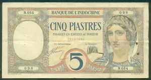 French Indochina 5 Piastres ND (1927-1931) Pick 49 - Picture 1 of 5