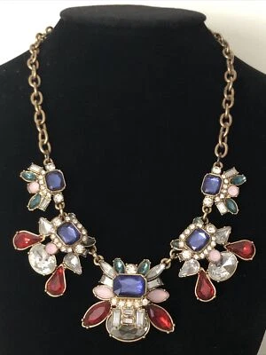 Grueso Facetado Colorido Piedra Distintiva Collar Babero Loft Por Ann Taylor Azul Rojo Foto 1 de 4