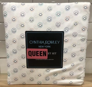 Cynthia Rowley Smiley Face Pattern Queen Size Sheet Set - Picture 1 of 4