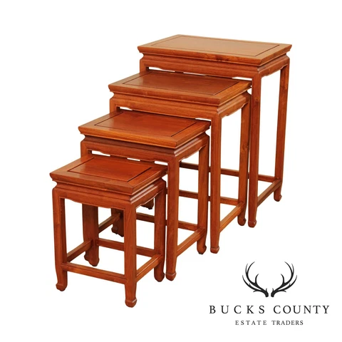 Vintage Asian Hard Wood Nesting Set 4 Tables Cover