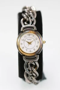 Monet Uhr Damen Antiker Look Silber Gold Edelstahl Batterie Wr Weiß Quarz - Picture 1 of 6