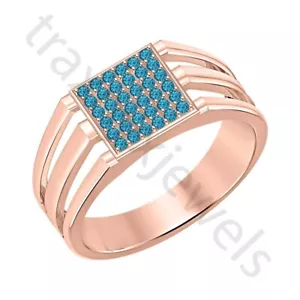 0.50ctw Lab created London Blue Topaz 14K Rose Gold Over Cluster Band Men's Ring - Picture 1 of 5