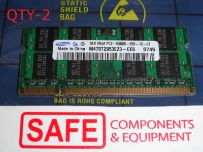 Samsung 2GB (2)X1GB) Memory M470T2953CZ3-CE6 PC2-5300S DDR2 667Mhz SODIMM MM-457 - Image 1 of 2