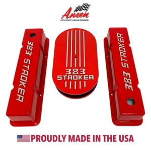 Kit de cubiertas de válvulas y limpiador de aire 383 STROKER, logotipo elevado - ROJO - Ansen EE. UU. - Imagen 1 de 11