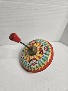 WORKS Vintage Chein Tin Top Clowns Spinning Push Toy 1950s Red Circus Handle - Picture 1 of 9