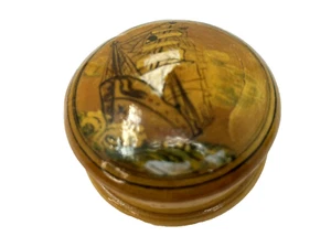 Vintage Tea Ceremony Kogo With Lid Clipper Ship Wood Round Hand Made Japanese - Picture 1 of 17