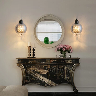 ZMH E27 Glas Wandlampe mit Kristalldeko Modern Nachttischleuchte Flur Foyer - Bild 1 von 4