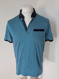 Ted Baker Polo T-Shirt Pocket Shirt Men's Size Large Geo Blue Ted Size 4 - Picture 1 of 7