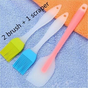 3x Set Silicone Baking Pastry Brush BBQ Basting Scraper Cake Bread Oil Cream Kit - Picture 1 of 7