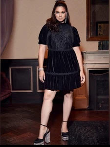 Eloquii elements schwarzes Samt Spitzen Kleid Gr.16 Whimsigoth dunkel romantisch klassisch - Bild 1 von 9