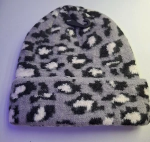 Italy DAMEN LEO MÜTZE Beanie Wintermütze Leopard Muster Kappe Oversizemütze grau - Bild 1 von 3