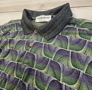 Jhane Barnes Polo Shirt Mens Medium Green Purple Abstract Geometric Short Sleeve - Picture 1 of 7