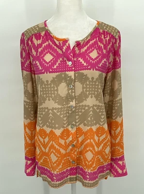 Camisa Trina Turk Mujer Pequeña Rosa Naranja Seda Geométrica Botón Frontal Túnica Foto 1 de 4