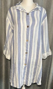 Top Viola Borghi para mujer talla grande azul a rayas lino playa encubrimiento Lagenlook - Imagen 1 de 18