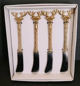 Peura Zodax Hirschkopf Rentier Buttermesser Vorspeisenstreuer NEU 4er Set - Bild 1 von 3
