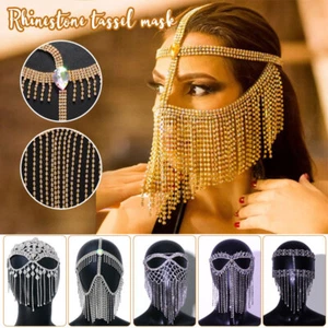 Jewelry Full Rhinestone Indian Tassel Mask Chain Decor Bride Hair Face Crystal - Picture 1 of 52