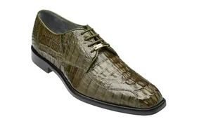 NEW Mens Dress Shoes Belvedere Genuine Hornback Caiman Leather Chapo Olive USA - Picture 1 of 3