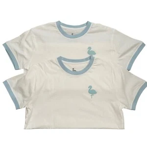 Lot Of 2 T-Shirt Youth XL White Ringer Short Sleeve Flamingo Casual Classic NWOT - Picture 1 of 9