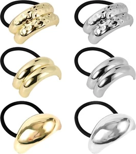 6pcs Metal Hair Ties, Geometric Ponytail Cuffs Rope Gold, Silver - Picture 1 of 5