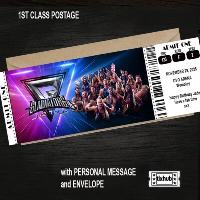 TIXHUB.CO.UK Gladiators Live Tour Mock Ticket | Personalised Gift Reveal | Souvenir Keepsake