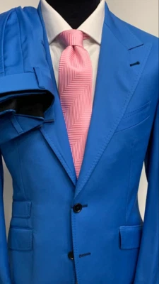 Traje de lana Cerruti azul real super 150 con doble costura pico/bolsillo para billetes Foto 1 de 4