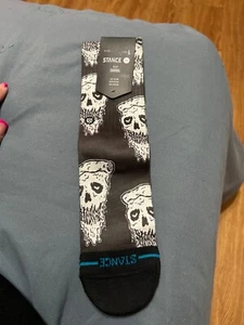 Stance Kids Black Crew Polyester Mid Cushion Pizza Face Casual Socks Sz L 3-5.5 - Picture 1 of 1