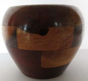 Hand Crafted Inlaid Wooden Vase Art Piece 4" Multi-Woods Desk Decor - Picture 1 of 7