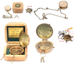 Antique Compass With Wooden Case Nautical Directional Tool For Hiking Camping - Picture 1 of 10