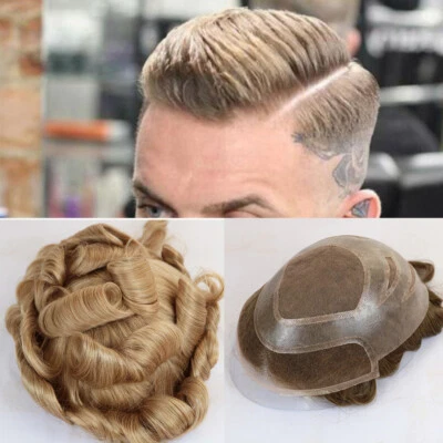 Bleached Knots Nautral Hairline Toupee Hair pieces For Men Real Human Hair Units - Image 1 of 4