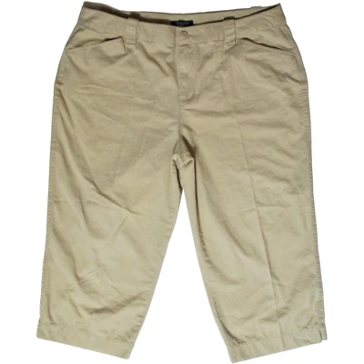 Calça cropped Context feminina 20W capris chino cáqui bronzeado perna reta cintura alta - Imagem 1 de 4