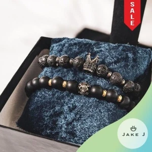 Y2K Streetwear Set of Two Luxe Mens Black Crown throne bracelet - Picture 1 of 7
