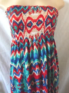 VESTIDO ELÁSTICO DE VERANO AZUL CREMA ROJO AGUA VERDE ONDULADO MAXI LARGO SIN TIRANTES PEQUEÑO - Imagen 1 de 11