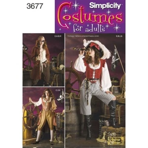 SIMPLICITY Schnittmuster 3677 Misses Damen Cosplay Piraten Kostüm 6-12 OOP - Bild 1 von 6