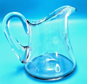 Vintage Etched Clear Glass Creamer, Floral Design, Unmarked Decorative Rim - Picture 1 of 8