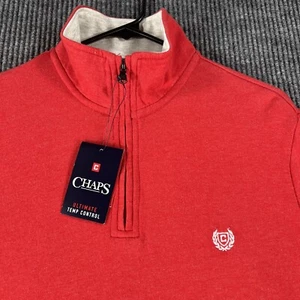 Chaps Sweatshirt Mens Medium Red Long Sleeve 1/4 Zip Pullover New with Tags - Picture 1 of 14