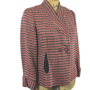 Etcetera 2 Sm Blazer Jacket Wool Bl Red Black Woven Diamond Tweed Pocket Work LN - Picture 1 of 5