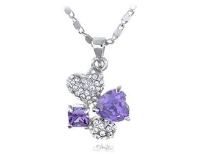 Light Tanzanite Cubed Double Hearts Studded Crystal Element New Necklace - Picture 1 of 4