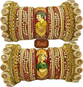  Indian Red Rajwadi Chura Bridal Bangle set Churi Wedding Chura Bollywood Bangle - Picture 1 of 8