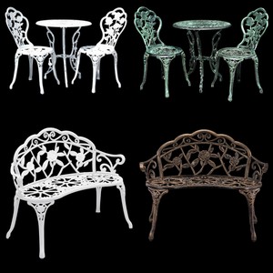 TISCH + 2 STÜHLE BANK ANTIK WEISS GRÜN BISTRO SET GARTEN SITZGARNITUR GUSS EISEN