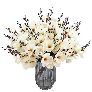 6pc Artificial Magnolia Flower Silk Flowers Branches Faux Flower Bouquet for ... - Picture 1 of 7