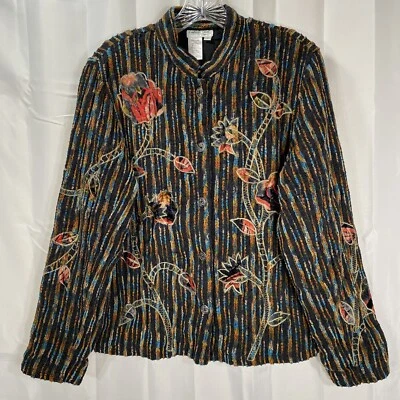 Coldwater Creek Mujer M Blazer Chaqueta Terry Tela Bordada Gitana Hippie Boho Foto 1 de 4