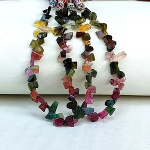 Gemas de turmalina arco iris natural cuentas de piedra cortadas de tamaño de 7 a 10 mm hilo de 8,5" - Imagen 1 de 5