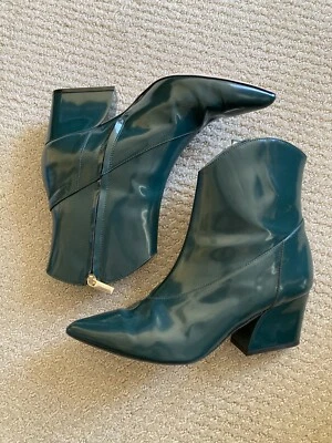 Botines Tibi Italianos Verde Punta Punta 38 1/2 Charol, ¡Ligeramente Usados! Foto 1 de 4