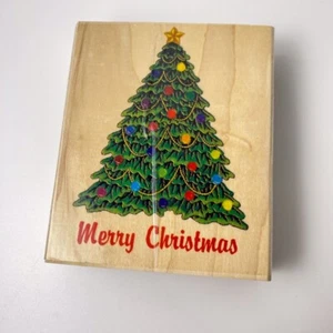 Merry Christmas Decorated Holiday Tree~Rubber Stamp~ 3.25"X4"~Inkadinkado 6179-P - Picture 1 of 9