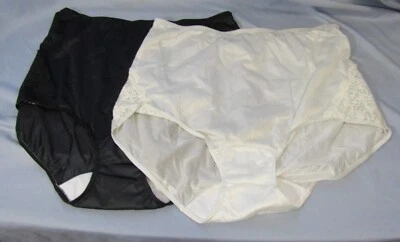 Panty Shadowline 100 % nailon brillante y encaje 2pr nuevo sin etiquetas talla 7 negro y marfil Foto 1 de 4