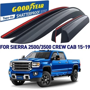 Side Window Deflectors Rain Guards for 2015-2019 GMC Sierra Crew Cab - Picture 1 of 8