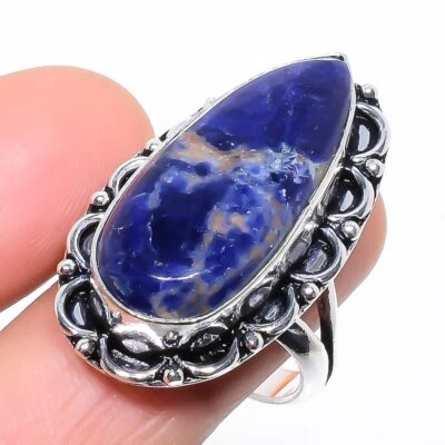 Anillo de plata de ley 925 con piedras preciosas de sodalita naranja natural tamaño 9,5 v373 Foto 1 de 4