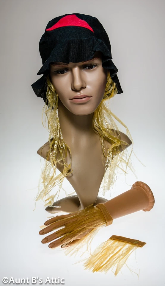 Scarecrow Accessory Kit 3 Pc Blk Cloth Hat With Straw "Hair" & Straw Wrist Cuffs - Image 1 of 1
